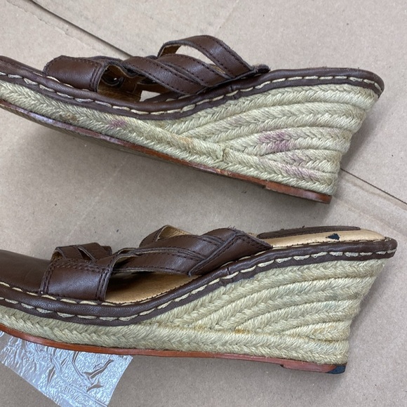 Born Sandel Cork Wedge Heel Brown Woven Leather Slip-on Women Size 7 - Picture 4 of 6